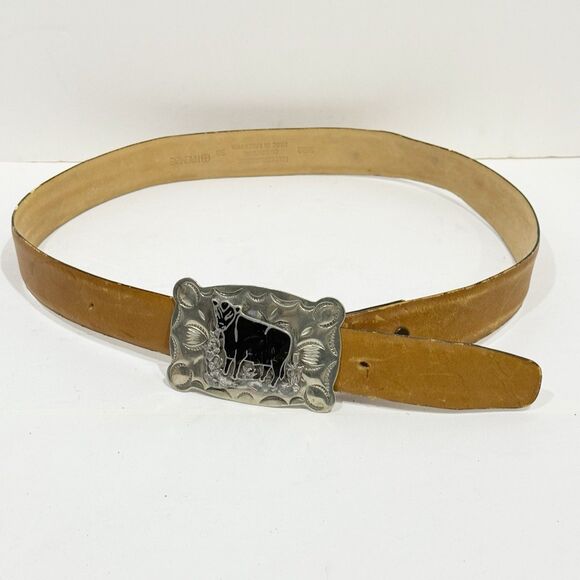Vintage Firenze Leather Belt 36 Removable Nickel Silver Cow Buckle Argentina - Picture 2 of 16